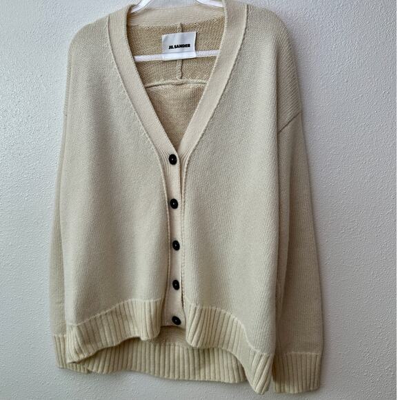 Jil Sander Cream V-Neck Button Long Sleeve Knit Sweater 40 / 8 - Picture 3 of 16